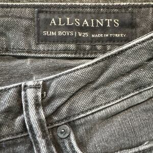 ALLSAINTS Women's Black Gray Denim Slim Boys Jeans, Size 25, Excellent